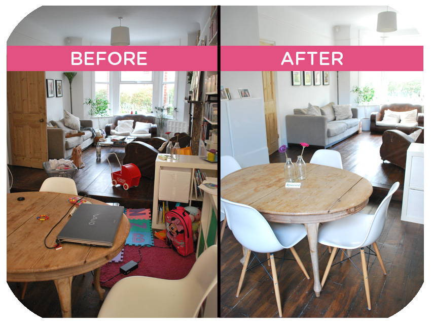 before and after decluttering home for home staging